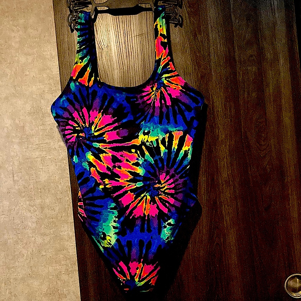 PINK one piece swimsuit- worn once, multi colored with no original tags.